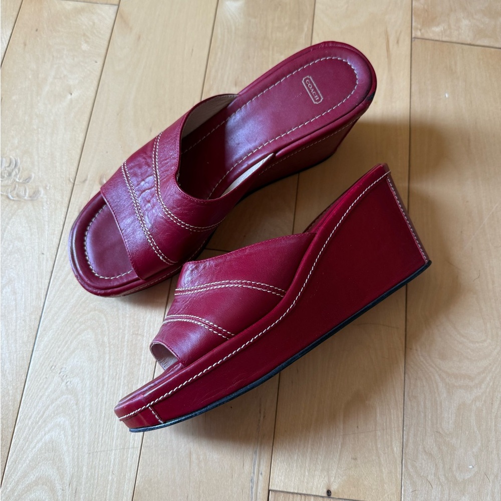 Coach // red leather wedges